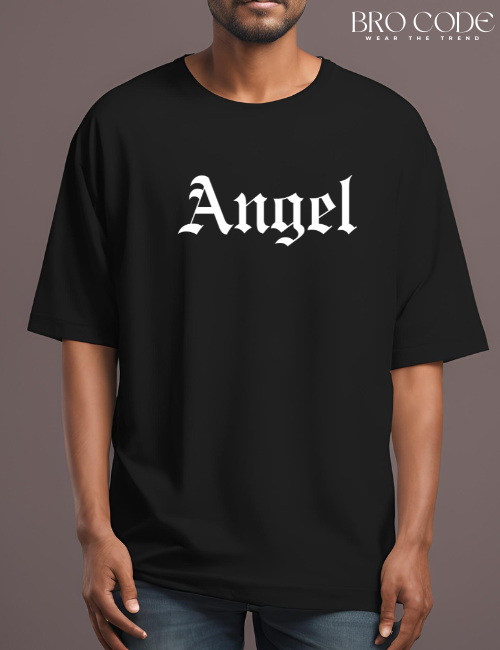 Aesthetic Angel Dropshoulder Black color T-shirt