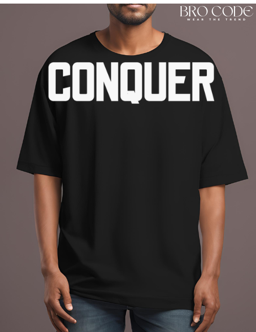 Conqueror drop shoulder black Oversized T-shirt