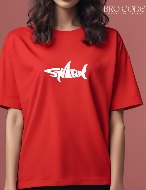 shark oversized Red color T-shirt