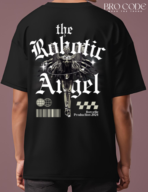 Aesthetic Angel Dropshoulder Black color T-shirt